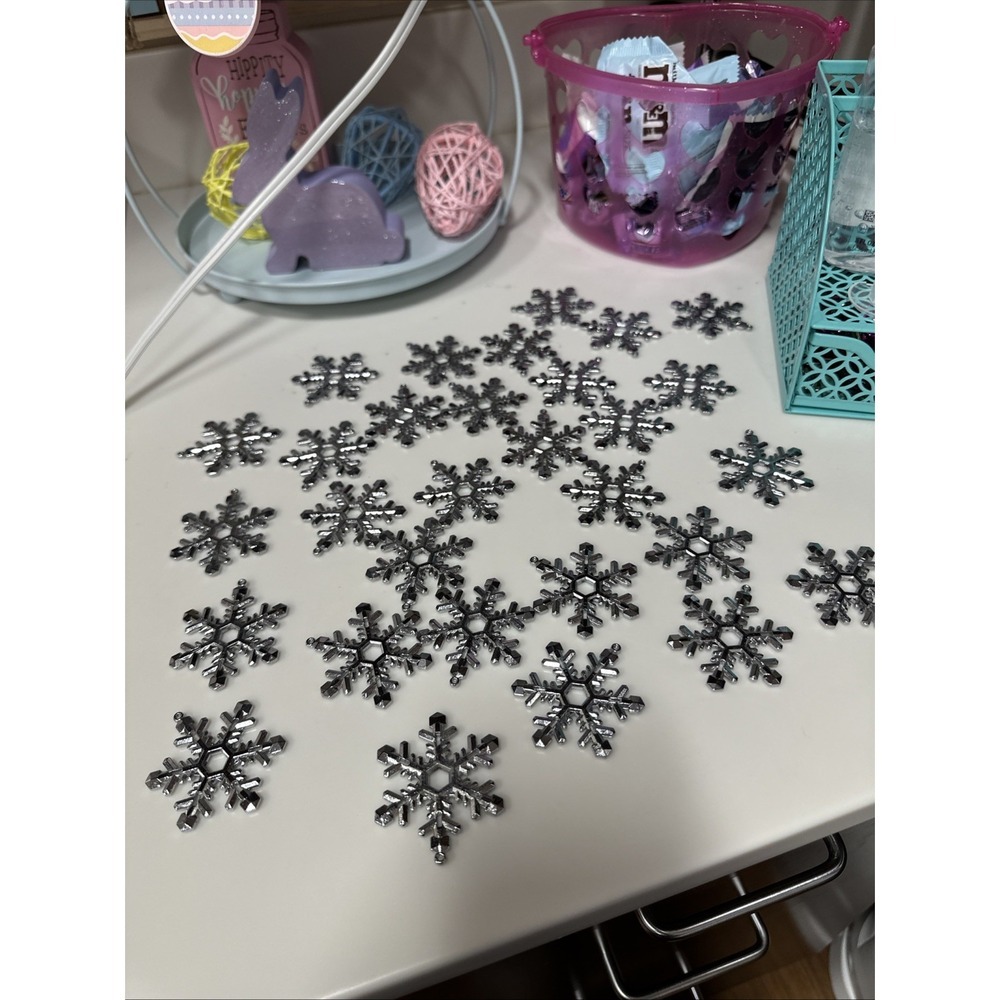 Silver Snowflake Pendants/Charms -Set of 30- Antique or Bright Finish‎ -1 Inch